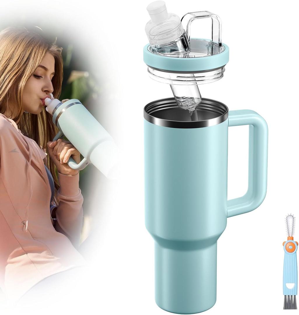 Tumbler Adapter Compatible with Stanley and Flavors Cartridges | Fits 30oz & 20oz Stanley Quencher H2.0 Tumblers | Direct Fit, Food-Grade Leak-Proof Silicone, Replacement Lid (Seafoam)