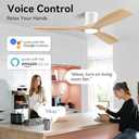 Livory 52 Wood Smart Flush Mount Ceiling Fans with Lights and Remote,Quiet DC Motor,Outdoor Indoor Ultra Low Profile Ceiling Fan works with Alexa WIFI APP,Modern White Ceiling Fan for Bedroom Patio, 52"-voice+app+remote Control
