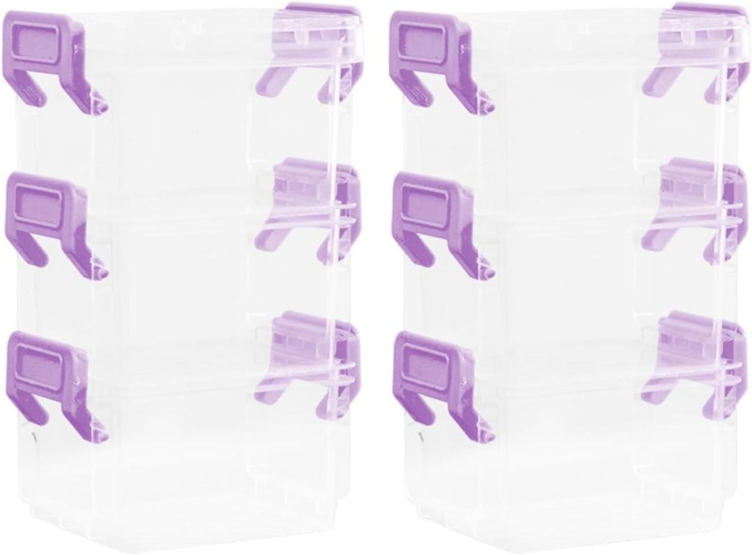 6 Pack Mini Plastic Storage Containers Organizer Box Stackable Organizer Bins with Latch Lid, Clear Plastic Small Storage Box for Small Items Craft Jewelry Beads, 3 x 2.2 x 1.8 Inches, Purple