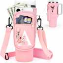 Initial Water Bottle Holder with Strap for Stanley 40 oz Tumbler/Simple Modern 40 oz Tumbler,Water Bottle Carrier Bag with Strap,Personalized A-Z Phone Pocket for Stanley Cup Accessories (Pink)