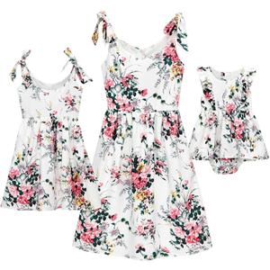 PopReal Mommy and Me Dresses Floral Mom and Daughter Matching Outfits Spaghetti Strap Sleeveless Dress Beach Mini Sundress, 130