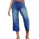 Women's Wide Leg Jeans High Waist Straight Leg Stretchy Ripped Jeans for Womens (12, Blue)