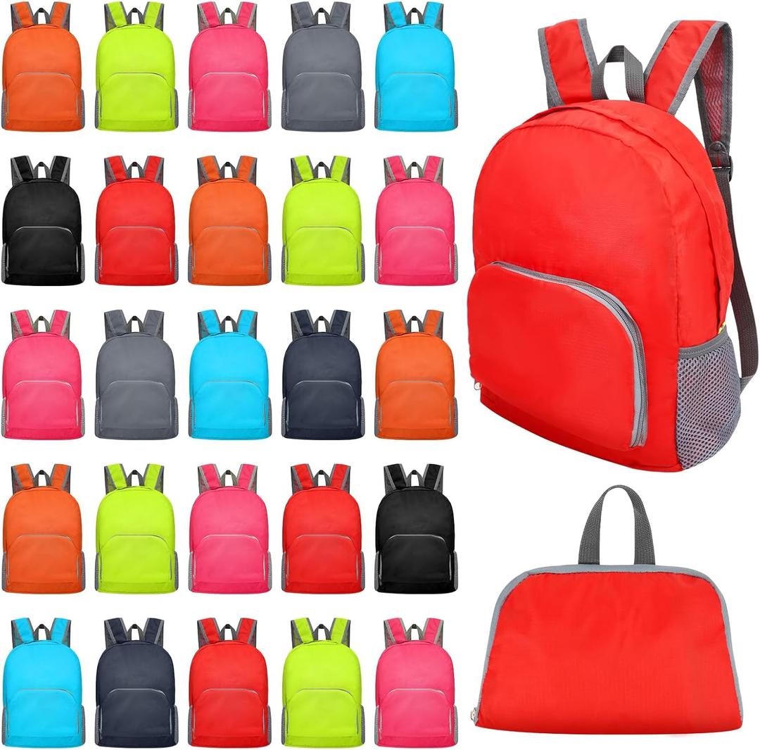 48 Pcs 17 Inch Foldable Backpacks in Bulk Classic Back Packs Colorful Book Bags Lightweight Basic Bookbags Wholesale for Homeless Student School Supply Outdoor Travel