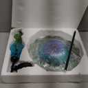 Blue Peacock Ground Stake Solar Bird Feeder for Outside,Bird Pond Outdoor Glass BirdBath with Metal Stake Garden Yard Outdoor, Garden Decoration Yard 32 inches