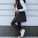 Veatzaer Women Long Vest Solid Color Sleeveless Hood Winter Puffer Vest Outwear (Black)