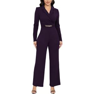 DeftSharp Women's Sexy Cocktail Party Clubwear Casual Working Rompers Long Dressy Jumpsuit (Purple, S)