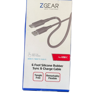 ZGear USB-C Cable - 6 Foot Silicone Rubber - Tangle Free - Sync & Charge