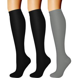 CHARMKING Compression Socks for Women & Men Circulation (3 Pairs) 15-20 mmHg is Best Support for Athletic Running Cycling (Large-X-Large, 29 Black/Black/Dark Grey)