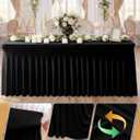 4 Pack Spandex Table Cover Skirts for 6ft Rectangle Tables, Black Stretch Table Cloths with Floor-Length Ruffle, Elastic Fitted Skirted Tablecloth for Elegant Wedding Banquet Party Buffet Decoration