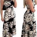 CHICME Summer Dresses for Women 2026 Sleeveless Casual Boho Maxi Dress Square Neck Cut Out Floral A Line Dress (Beige, L)