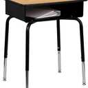 Flash Furniture Billie Open Front Student Desk for Classrooms or Remote Learning, Height Adjustable School Desk with Metal Book Box, Natural/Black (Set of 1)