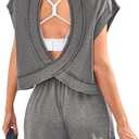 BB&KK Womens 2 Piece Outfits Open Back Crewneck Cap Sleeve Tunic Top Drawstring Short Sets Lounge Athletic Matching Set (Large, Dark Gray)