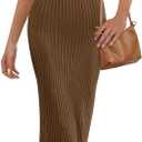 MEROKEETY Womens Summer Spring Midi Dress 2026 Beach Vacation Bodycon V Neck Casual Sleeveless Ribbed Knit Sweater Dresses (Medium, Coffee)