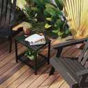 Outdoor Side Table with Storage, 2-Tier Patio End Tables Weather Resistant, Black Outdoor Accent Table,Small Side Table for Pool, Deck, Garden