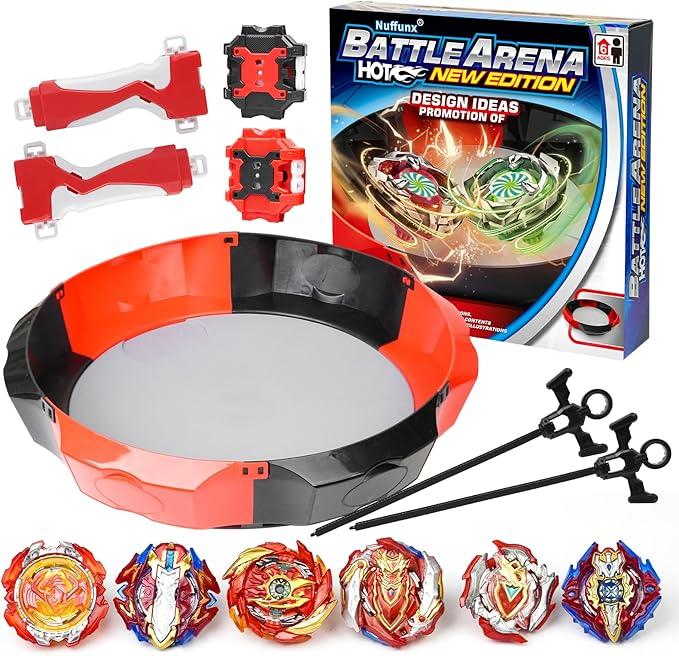 Nuffunx Bay Blade 17.8 Inch Large Stadium with 6 Burst Spinning Tops Launcher Set, for Age 5 6 7 8 9 10 11 12 Year Olds,Christmas and Birthday Gifts for Kids.