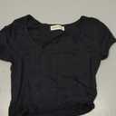 Women's Cotton Crop Tops Short Sleeve Scoop Neck Stretchy Casual Shirt (Black, XS)