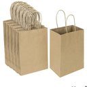 Oikss 100 Pack 5.25x3.25x8.25 Inch Small Plain Natural Kraft Paper Gift Bags with Handles Bulk for Birthday Party Favors Grocery Retail Shopping Business Goody Craft Bags Cub Sacks (Brown 100 Count)