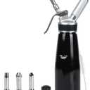 Whipped Cream Dispenser 500ml  1 Pint Aluminum Cream Canister with 3 Nozzles & Cleaning Brush  Leak-Proof Whip Cream Maker for Desserts, Toppings, N2O Charger not Included (Black)