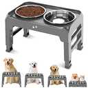 Elevated Bowls, 4 Height Adjustable Raised Stand With 2 Thick 50oz Stainless Steel Food Bowls, Non-Slip Feeder for Large Medium Dogs, Adjusts to 3.7", 9.2", 10.75", 12.36" Grey