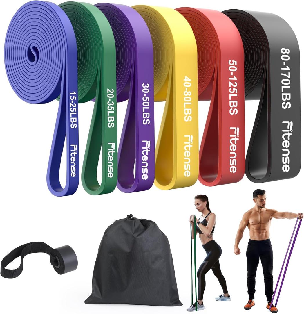 Resistance Bands Set - Pull Up Bands for Men Women, Exercise Bands Resistance with Door Anchor, Training Poster & Pouch for Body Stretching, Pull Up Assist (Colorful-black/red/yellow/purple/green/blue)