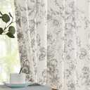 jinchan Linen Blend Curtain Floral Curtains for Living Room 90 Inch Length Grey Printed Curtain Rod Pocket Back Tab Farmhouse Peony Flower Patterned Drapes Bedroom Window Curtains Set 2 Panels