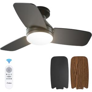 Amico Ceiling Fans with Lights, 30 inch Low Profile Ceiling fan with Light and Remote Control, Flush Mount, Reversible, 3CCT, Dimmable, Noiseless, Black Ceiling Fan for Bedroom, Indoor/Outdoor Use