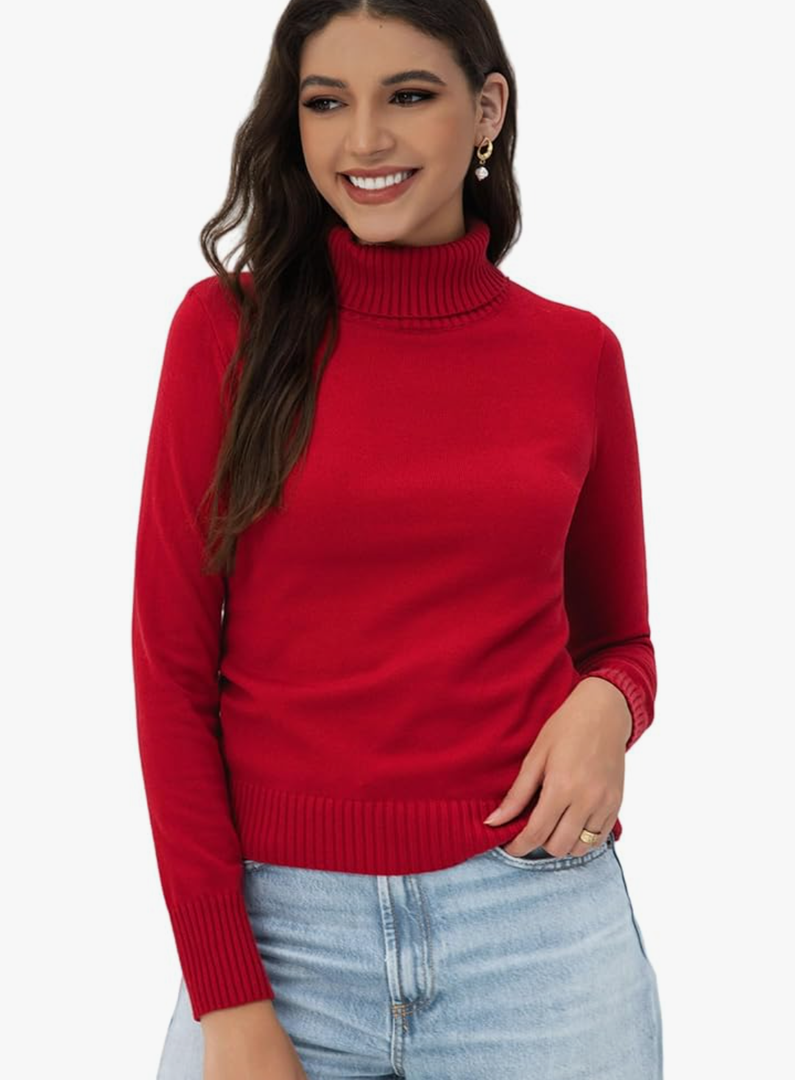 2025 Women's High Neck Long Sleeve Knitted Sweater, Fashionable Women's Long Sleeve Pullover Sweater L