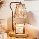 Candle Warmer Lamp with Timer, Dimmable & Height Adjustable,Modern Home Decor,Flameless Wax Warmer for Jar Candles, Light Wood,Includes 2 Bulbs, Gift for Women & Mom