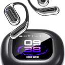 EUQQ AI Language Translation Earbuds, OWS LCD Touchscreen Real-Time Headphones Translator for 144 Languages & Accents, Fit iOS and Android, Ideal for Travel Business Learning (Black)