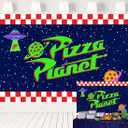 Pizza Party Backdrop Planet in Blue Star Sky Backdrop Cartoon Story Space Theme Banner for Birthday Baby Shower Decorations 7x5 ft 36