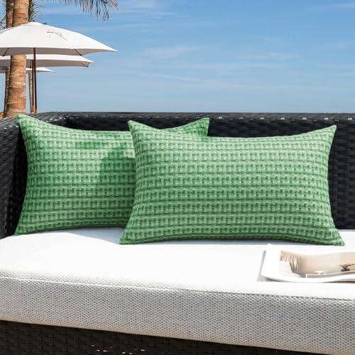 Kevin Textile Spring Outdoor Waterproof Throw Pillow Covers Pack of 2 Farmhouse Decorative Cushion Covers for Garden Patio Tent Balcony Bench Couch Sofa 12x20 Inch, Sage Green