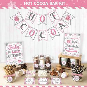 Hot Cocoa Bar Kit, Blue Silver Snowflake Hot Cocoa Banner Bar Sign Hot Chocolate Toppings Labels Cup for Frozen Party Winter Wonderland Baby Shower Baby It's Cold Outside Decorations Party Supplies
