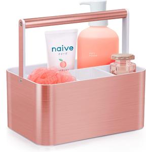 BYUNER Compact Shower Caddy Dorm - Portable Bathroom Caddy Organizer with Handle and Adjustable Divider for College Dorm & Shared Bathroom, Hard Plastic Shower Basket Tote for Toiletry Drainage, Pink