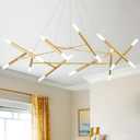 Gold Chandelier Light Fixture, 56" Round Dining Room Chandelier Over Table 20 Light Geometric Modern Chandeliers Mid-Century Hanging Light Fixture for Foyer Living Room Master Bedroom, G9