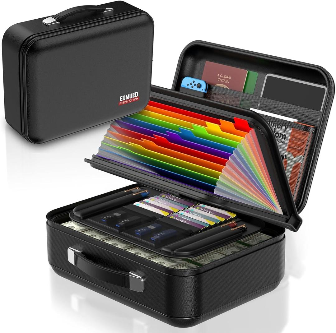 Fireproof Document Box with Combination Lock, Fireproof Water Resistant Hard Case Safe Box for Important Documents Certificates Laptop Passports