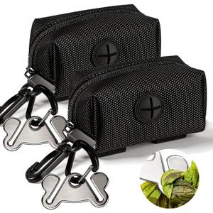 Dog Waste Bag Dispenser Pet Poop Bags Holder for Doggie Waste Bags Dispensers Soft Fabric Zipper Small Doggy Puppy Pouch for Leash Accessory Attachment with Carrier, 2PCS Black