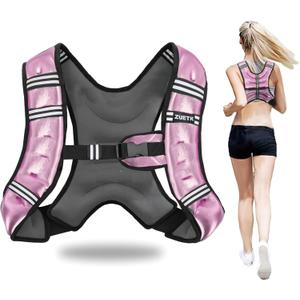 Weighted Vest, Weight Vest with Reflective Stripe, Weighted Vest for Men Women Workout Equipment for Strength Training, Running, Jogging, Fitness, Weight Loss (PU-Pink) 12 LB