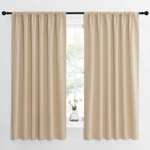NICETOWN Room Darkening Curtains for Bedroom - Triple Weave Home Decoration Thermal Insulated Solid Drapes for Kitchen (Biscotti Beige, Set of 2 Panels, 62 x 63 Inch)