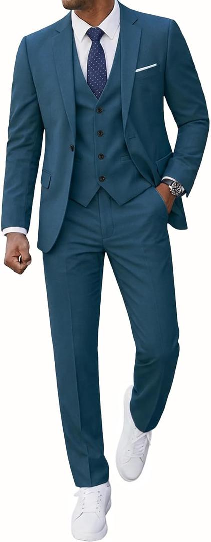 MrSure Men’s 3 Piece Suit Blazer, Slim Fit Tux with One Button, Jacket Vest Pants & Tie Set for Party, Wedding and Business (XL)