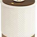 B FSOBEIIALEO Ottoman with Stroage, Round Velvet Storage Ottoman with Gold Plating Base,Foot Rest Stool for Dorm Room, Living Room White, 14.76"x14.76"x16.36"