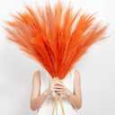9 Pcs 45" Tall Pampas Grass Orange Decor, Long Stem Artificial Flower Floor Vase Large Faux Floral Pompas Fake Plants Dried Bouquet Arrangement Vase Filler for Boho Home Wedding Decoration