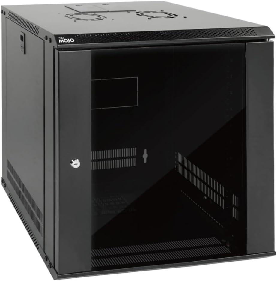 Tecmojo 12U Wall Mount Server Cabinet IT Network Rack Enclosure Lockable Door and Side Panels Black,Cooling Fan,Glass Door,17.7inch Depth,for 19 IT Equipment,A/V Devices