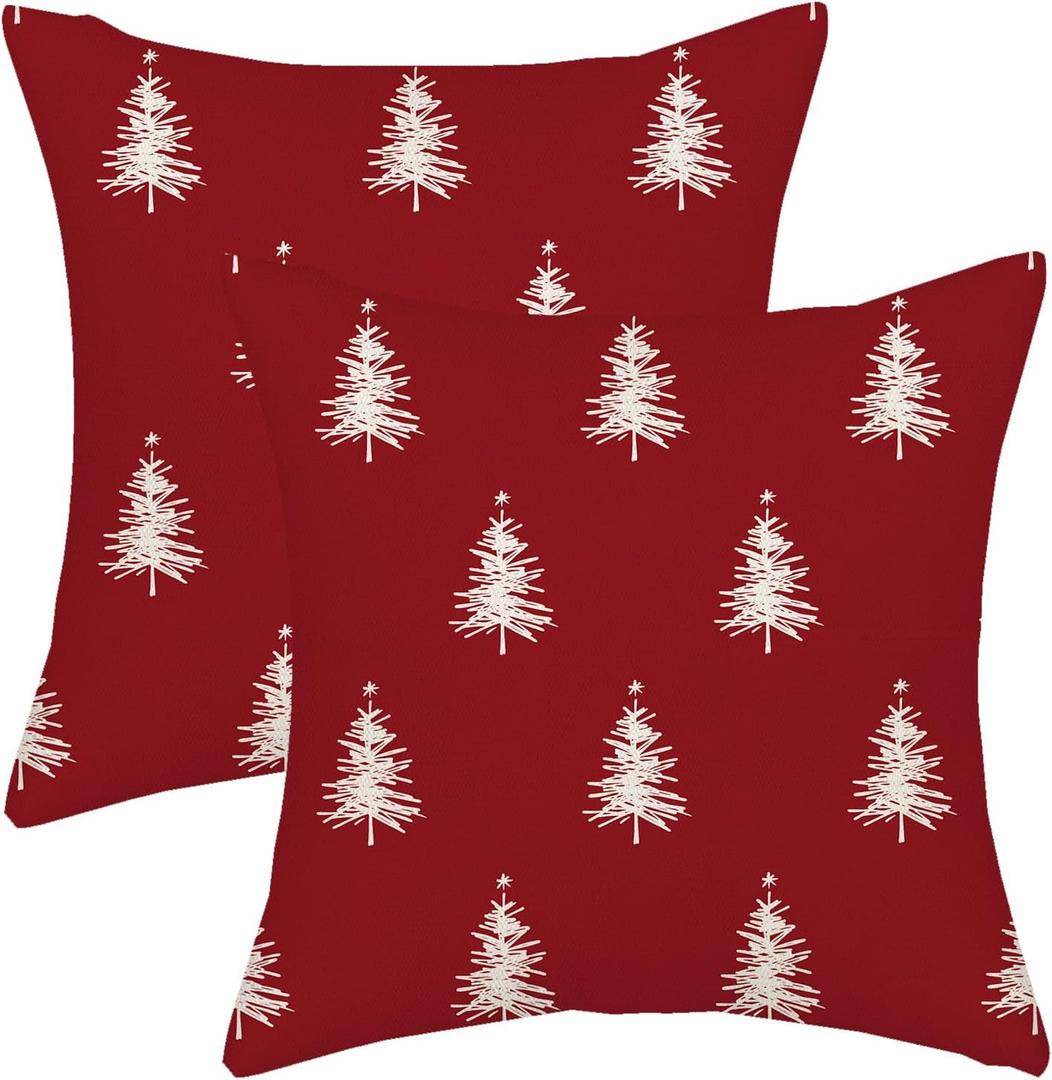 AGAYNA Christmas Pillow Covers 20x20 Christmas Tree Red White Decor Throw Pillows Case for Couch Winter Xmas Indoor Outdoor Decorative Cushion Cases for Sofa Bed Decorations Set of 2