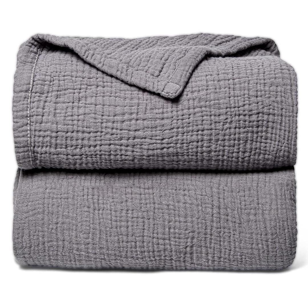 lulumoon Muslin Blankets for Adults 55”x75” - Kids Couch Throw Blanket for Boys - Light Weighted Organic Muslin Quilt for Sofa and Bed (Gray)