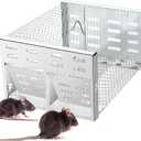 Humane Rodent Trap for Indoor & Outdoor Use - Automatic Multi-Catch Metal Cage with Double One-Way Doors, Reusable Safe Trap for Mice, Chipmunks & Small Animals
