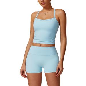 QBGJTD Two Piece Workout Sets For Women Tank Top Matching High Waist Booty Lifting Shorts Gym Yoga Active Wear Outfits (Blue, Small)