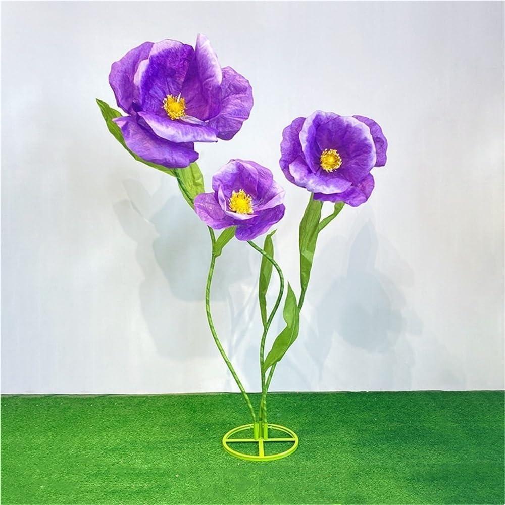 3Pcs Artificial Decorative Flowers, Tall Paper Flowers with Stand, Fake Flowers for Wedding, Party Backdrop and Store Display(Purple)
