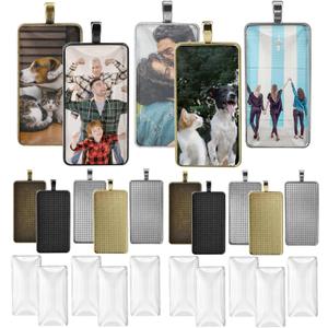 DROLE 30Pcs 5 Colors Pendant Trays Kit-Rectangle Bezels Trays with Transparent Glass Tiles Cabochon for Jewelry Making Photo Jewlery 2550mm Mixed