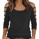 Shirts for Women Cold Shoulder Cutout Arm Tops Sexy Summer Casual Y2k Cute Blouse Tops for Daily, Black, XXL