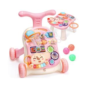 CUTE STONE 2-in-1 Baby Walker for Girls, Toddlers Learning Walker, Early Educational Push Walking Toys with Detachable Activity Center for Infants 12+ Months